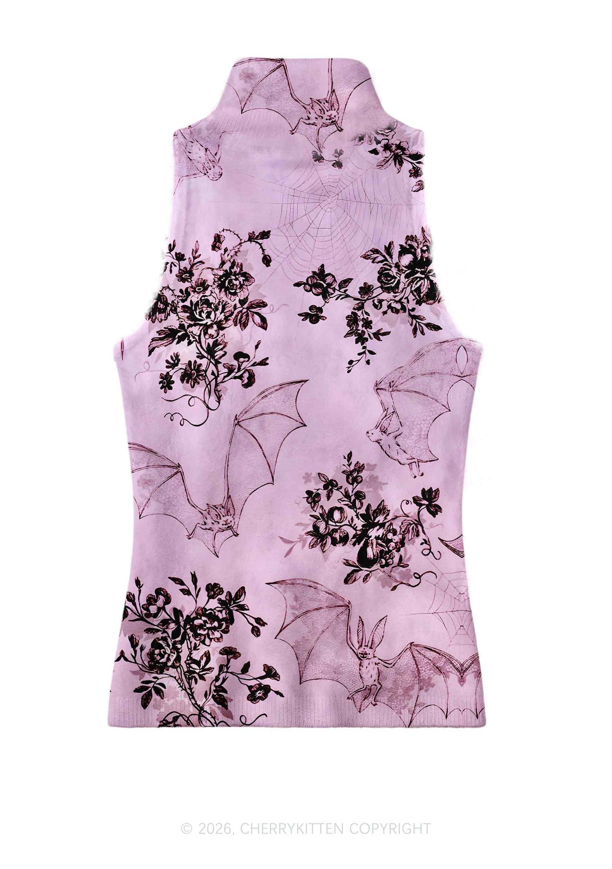 Pink Bat Y2K Knit Turtleneck Tank Top Cherrykitten