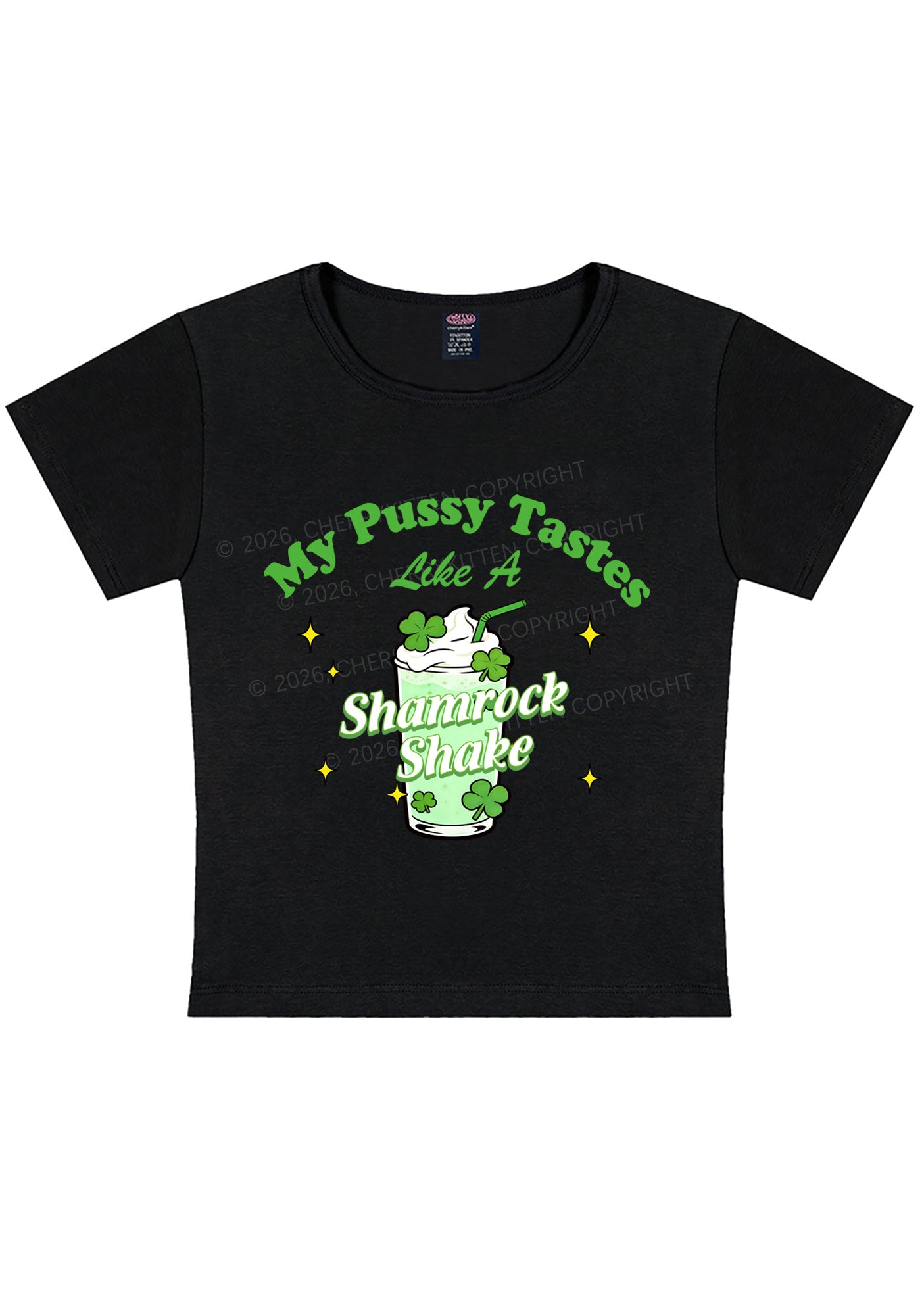 My Puxxy Tastes Like Shamrock Shake St Patricks Y2K Baby Tee Cherrykitten