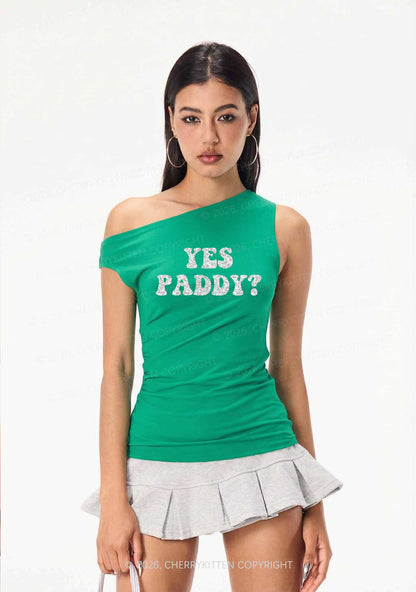 Glitter Yes Paddy St Patricks Y2K Off Shoulder Tank Top Cherrykitten