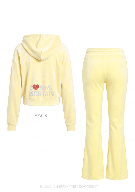 Rhinestone I Love Boys With Tats Y2K Velvet Tracksuit Set Cherrykitten