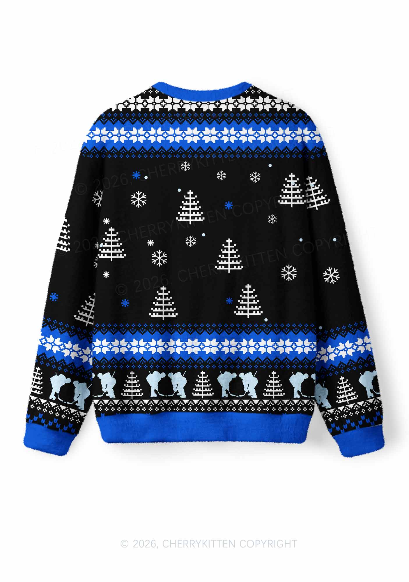 Blue Hockey Gingerbread Man Y2K Knit Sweatshirt Cherrykitten