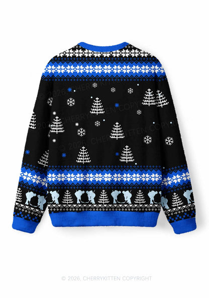 Blue Hockey Gingerbread Man Y2K Knit Sweatshirt Cherrykitten