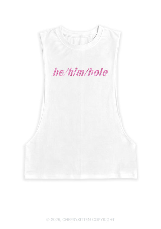 Glitter He Him Hole Pride Y2K Men Muscle Side Cutoff Tank Top Cherrykitten