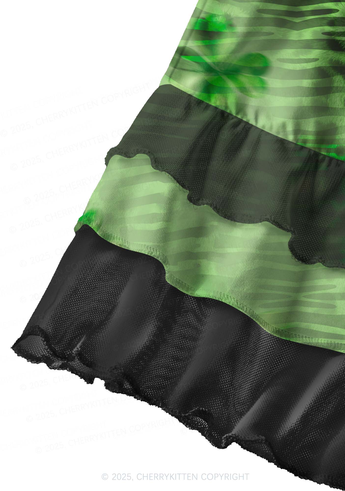 Shamrock Green Leopard St Patricks Y2K Print Mini Layered Skirt Cherrykitten