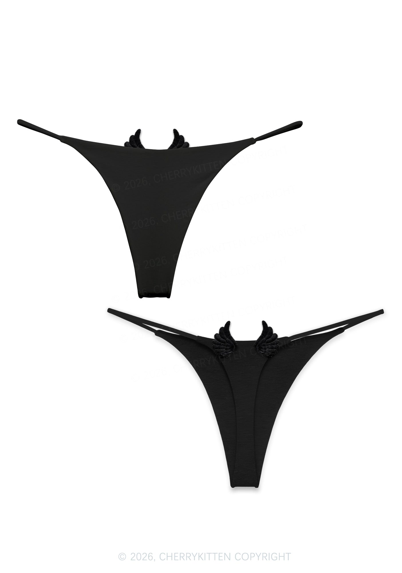 Plain Y2K Bikini String Thong With Black Wings Cherrykitten