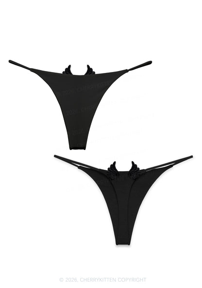 Plain Y2K Bikini String Thong With Black Wings Cherrykitten
