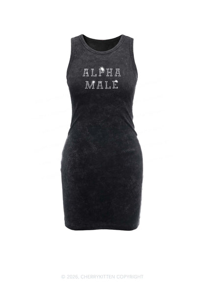 Rhinestone Alpha Male Y2K Washed Tank Dress Cherrykitten