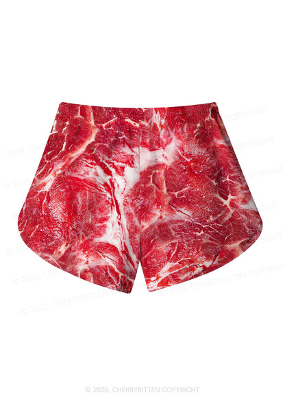 Beef Steak Texture Y2K Print Men Beach Shorts Cherrykitten