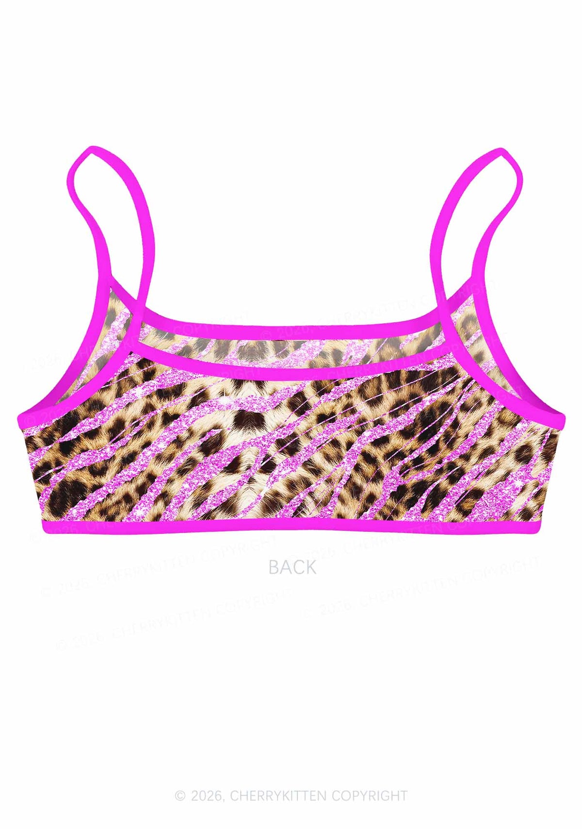 Sparkle Pink Leopard Y2K Print Super Crop Cami Cherrykitten