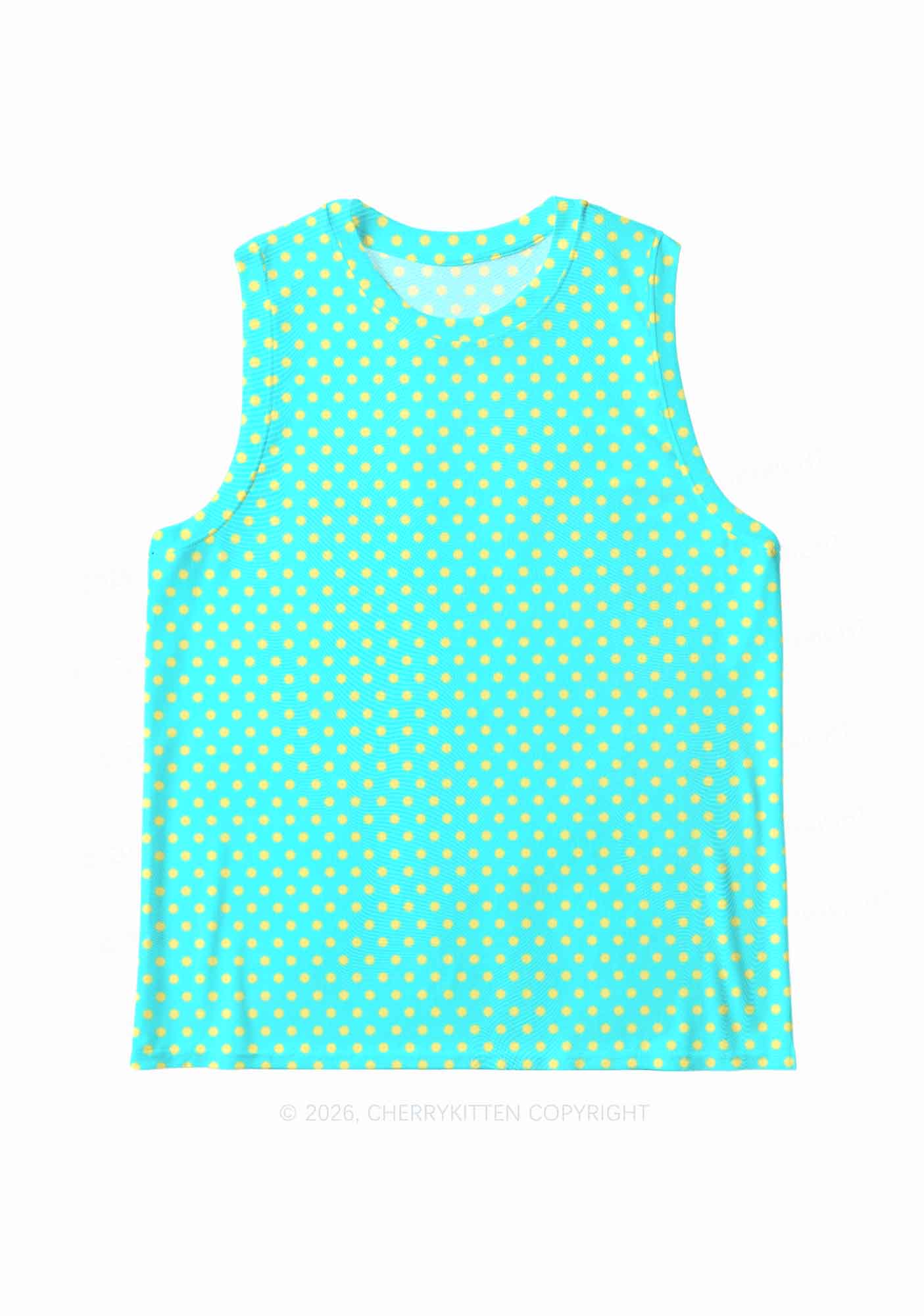 Yellow Dots On Green Y2K Mesh Muscle Tank Cherrykitten