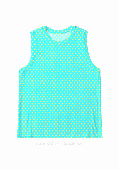 Yellow Dots On Green Y2K Mesh Muscle Tank Cherrykitten