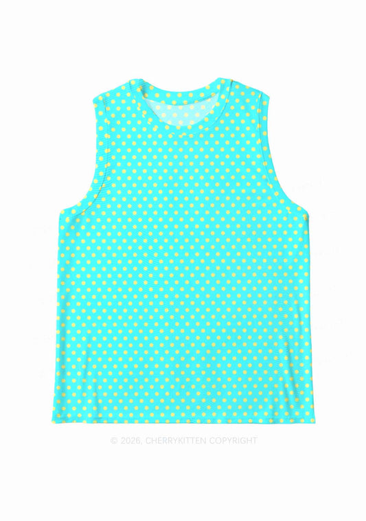 Yellow Dots On Green Y2K Mesh Muscle Tank Cherrykitten
