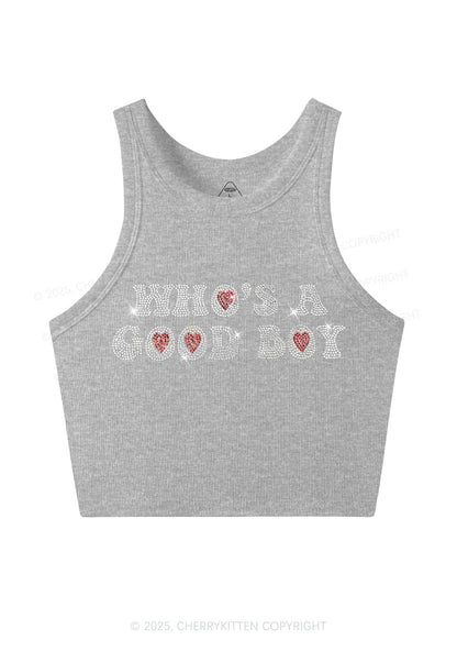 Rhinestone Whos A Good Boy Y2K Crop Tank Top Cherrykitten
