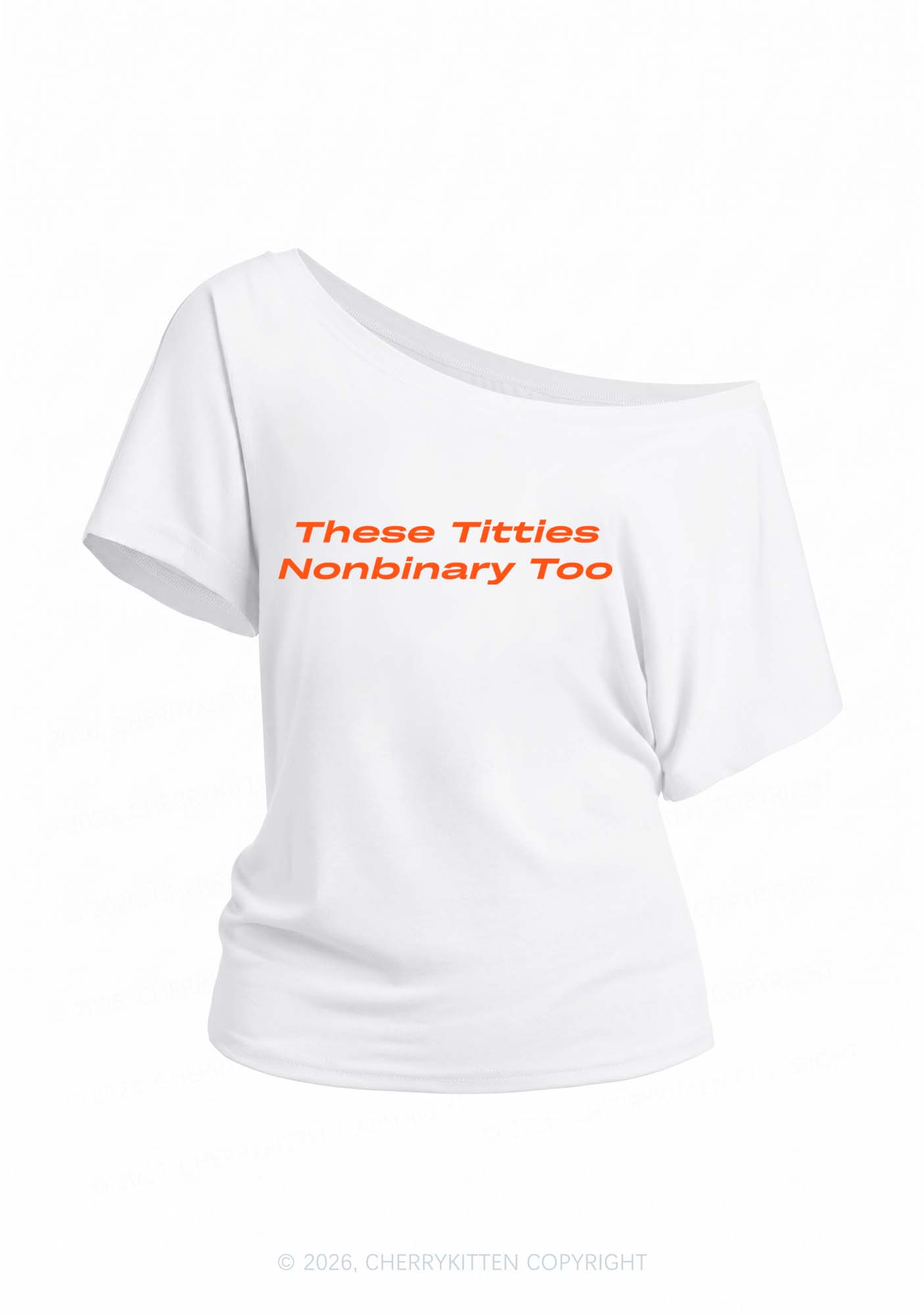 Txtties Nonbinary Too Pride Y2K Off Shoulder Tee Cherrykitten