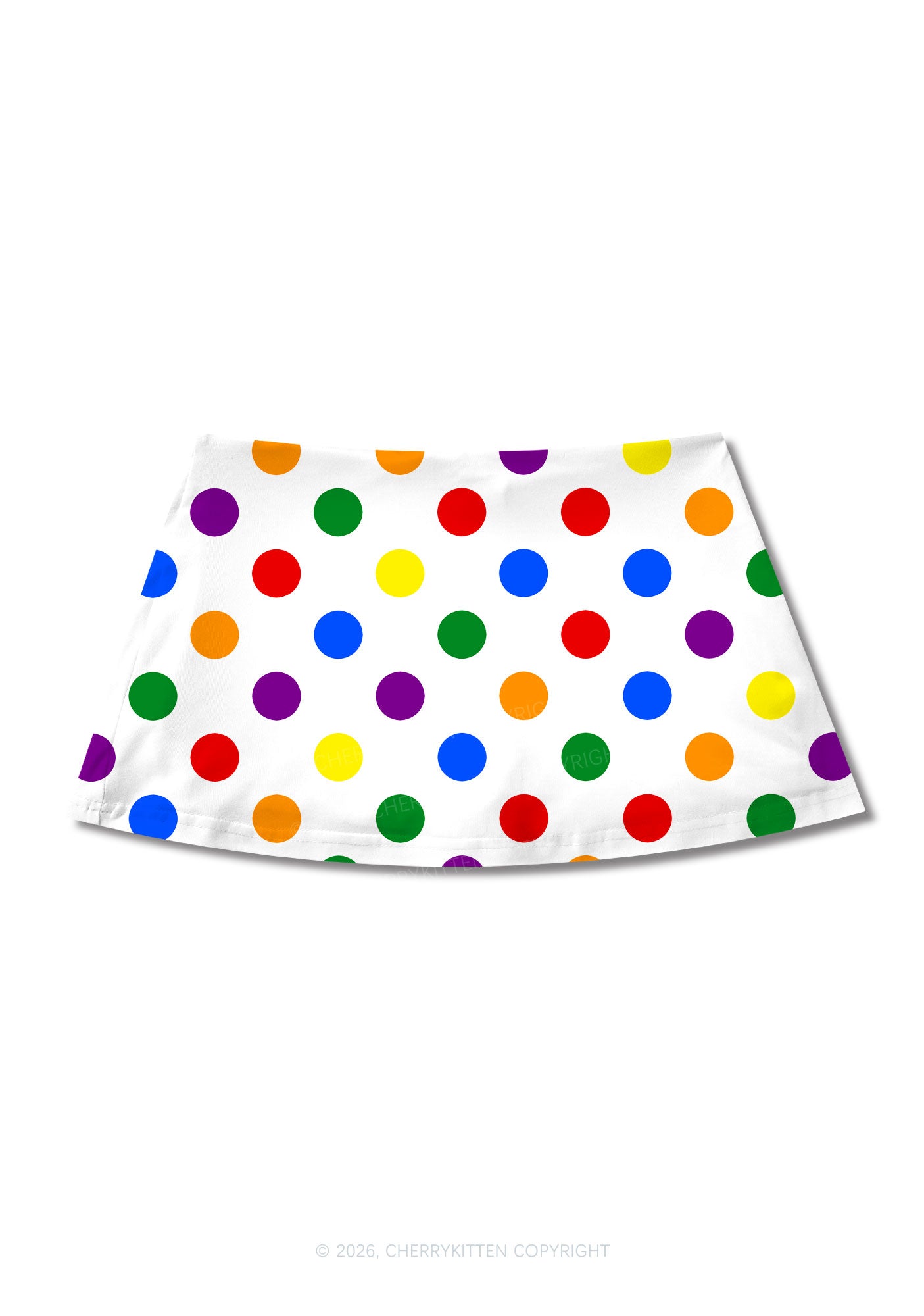 Rainbow Dots On White Pride Y2K Print Mini Skirt Cherrykitten