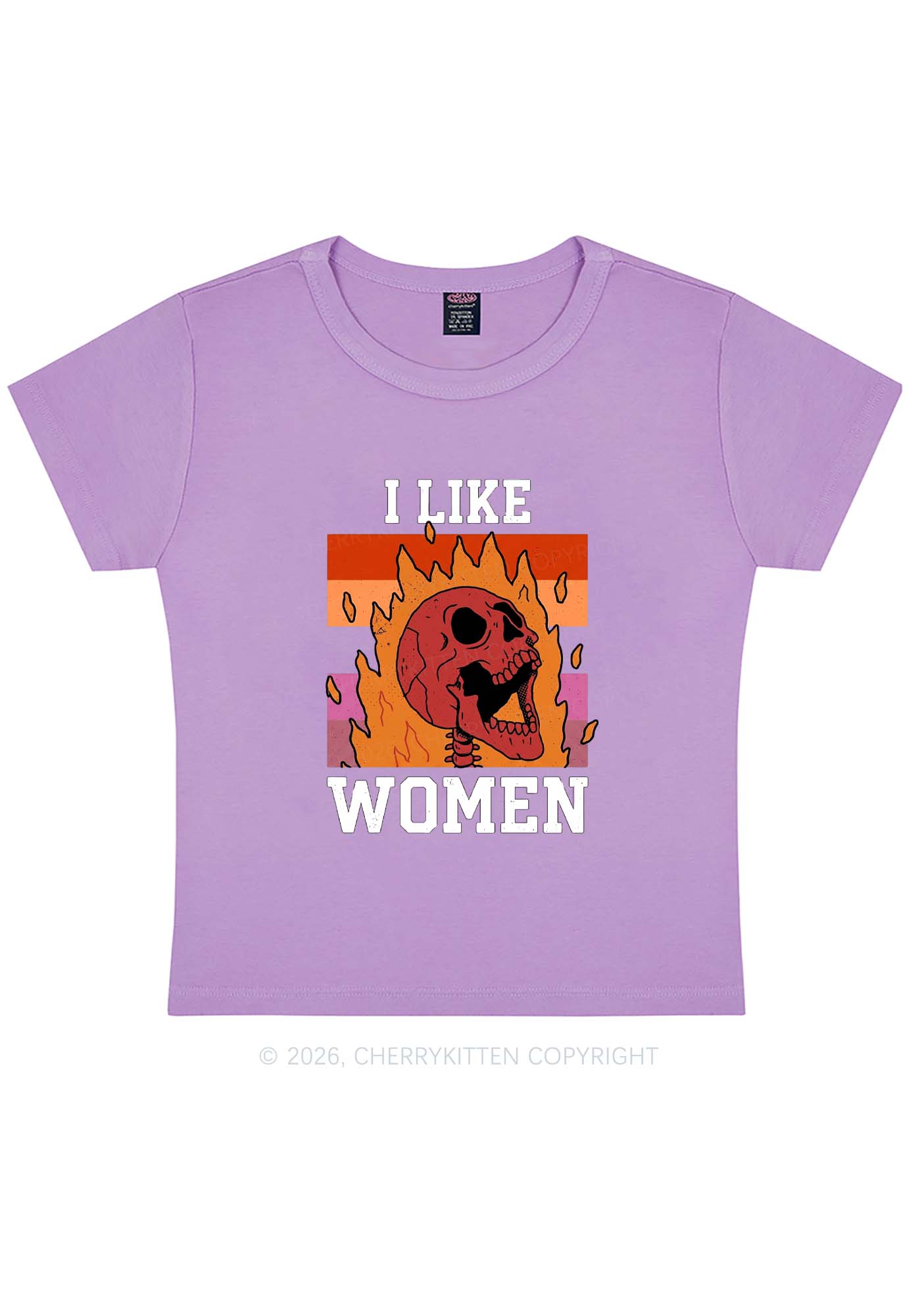 I Like Women Skull Pride Y2K Baby Tee Cherrykitten
