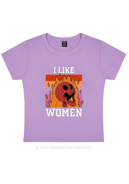 I Like Women Skull Pride Y2K Baby Tee Cherrykitten