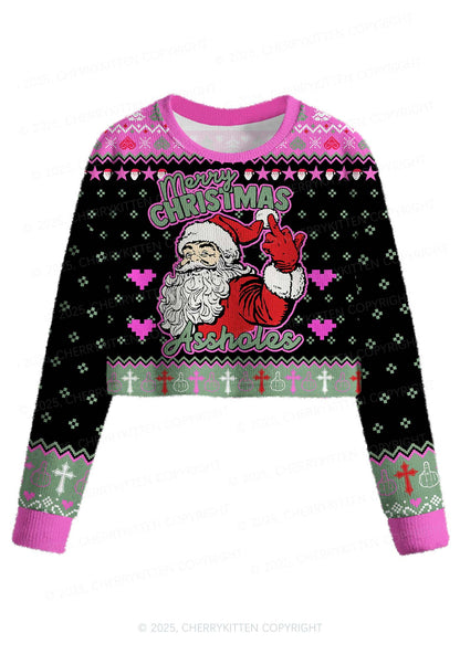 Merry Santa Y2K Christmas Crop Knit Sweatshirt Cherrykitten