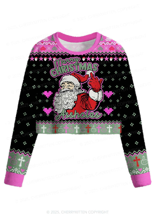 Merry Santa Y2K Christmas Crop Knit Sweatshirt Cherrykitten