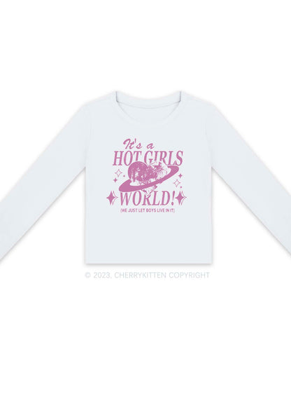 It's A Hot Girls World Y2K Long Sleeve Crop Top Cherrykitten