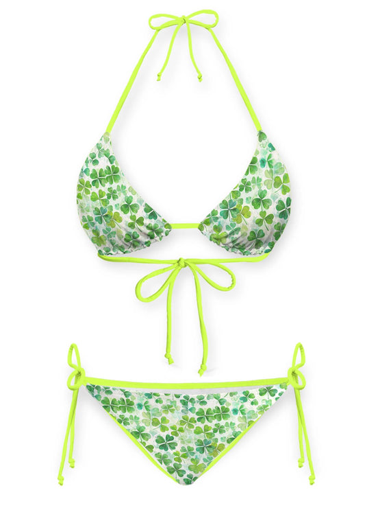 Green Shamrock Y2K Print Bikini Set Cherrykitten