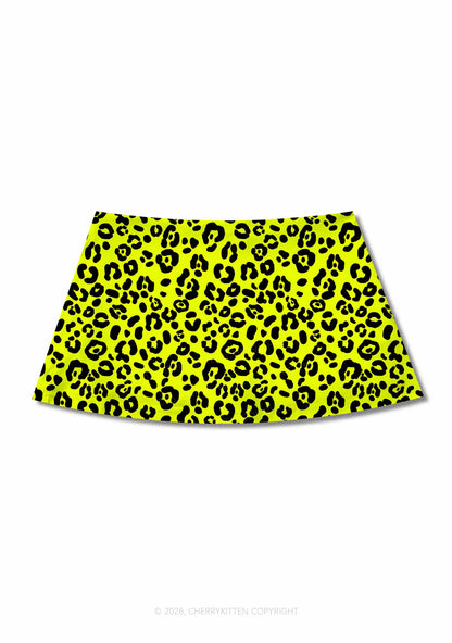 Neon Leopard Y2K Print Mini Skirt Cherrykitten