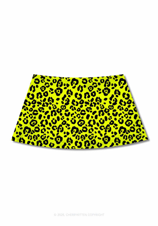 Neon Leopard Y2K Print Mini Skirt Cherrykitten