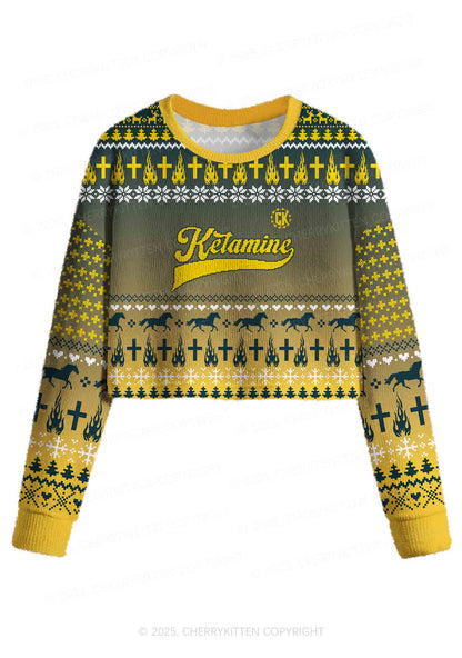 Yellow K Pony Y2K Christmas Crop Knit Sweatshirt Cherrykitten