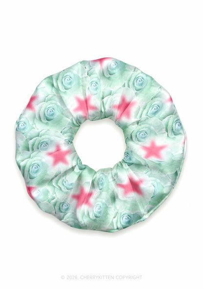 Mint Green Rose Pink Star Y2K Hair Scrunchie Cherrykitten