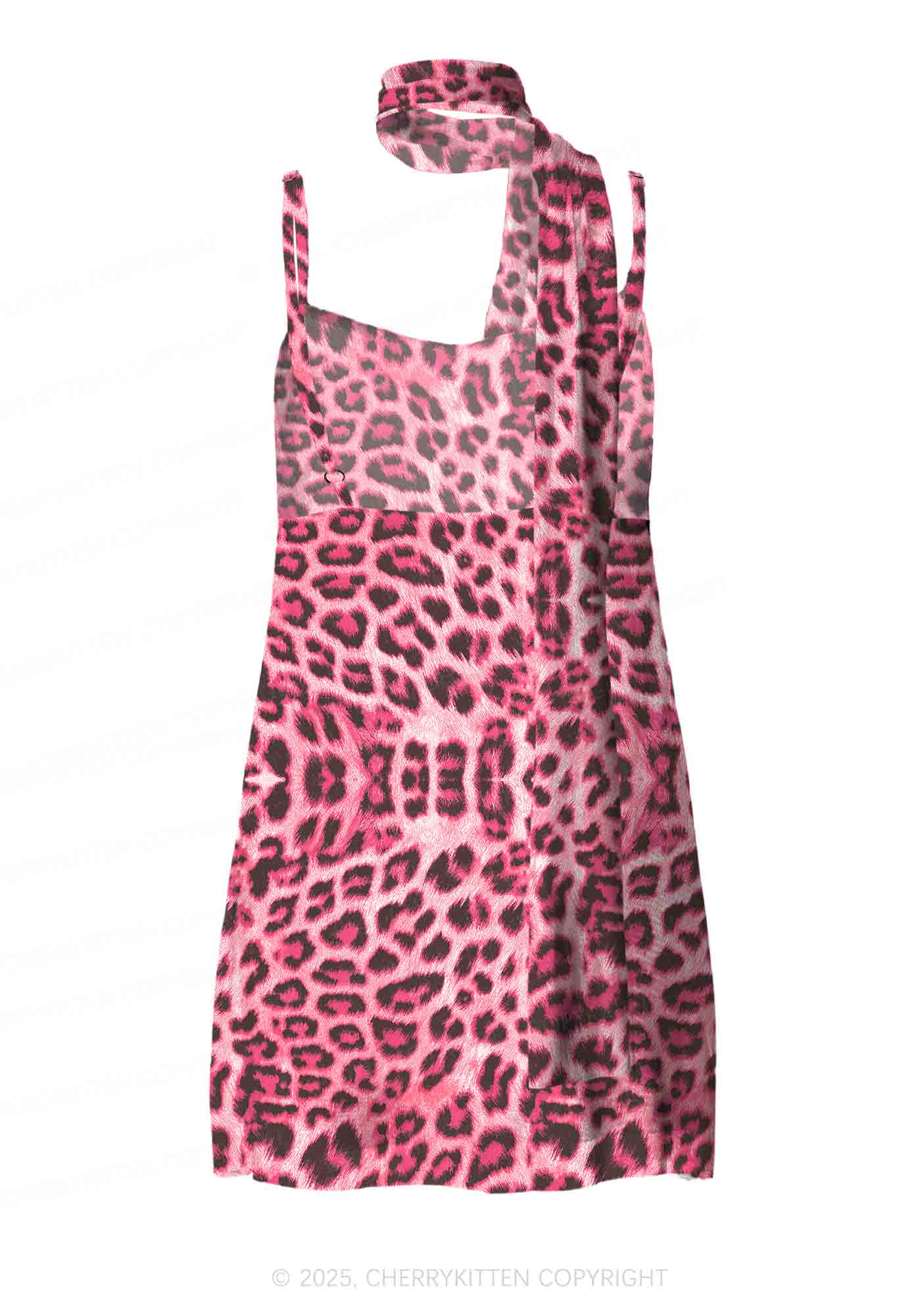 Pink Leopard Y2K Mesh Slip Dress Cherrykitten