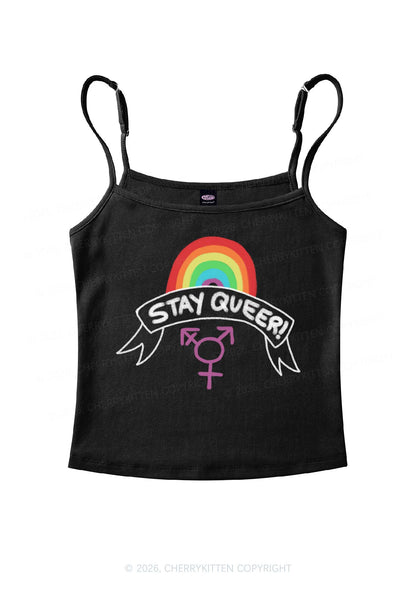 Stay Queer Pride Y2K Spaghetti Strap Cami Cherrykitten