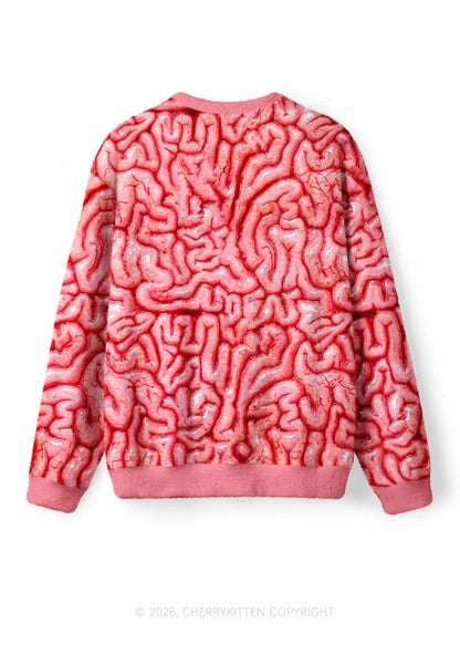 Halloween Fleshy Brain Texture Y2K Knit Sweatshirt Cherrykitten