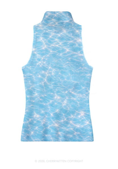 Pink Dolphin Couple Heart Y2K Knit Turtleneck Tank Top Cherrykitten