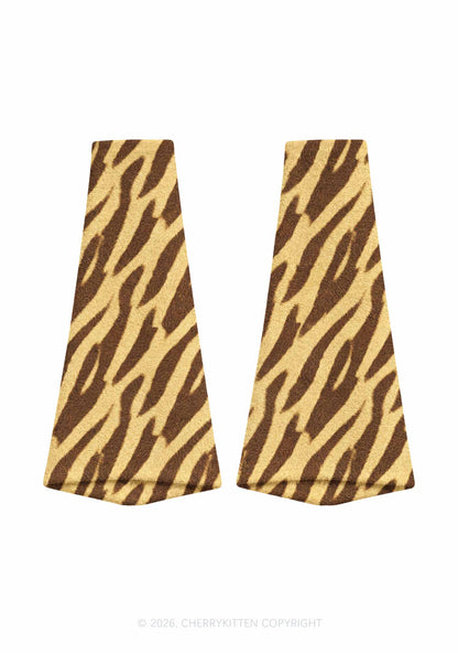 Khaki Tiger Stripe Y2K Print Fuzzy Flared Leg Warmers Cherrykitten