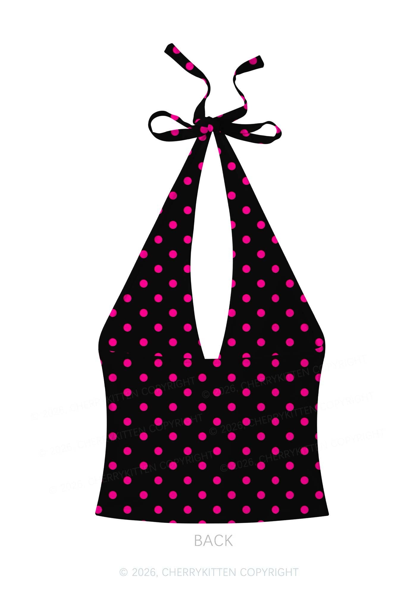 Hot Pink Polka Dot Y2K Print Halter Deep V Neck Cami Cherrykitten