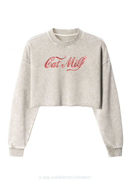 Rhinestone Cat Mxxf Y2K Crop Washed Sweatshirts Cherrykitten