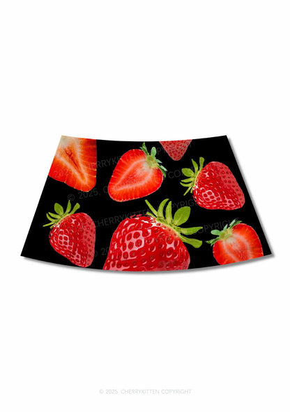 Black Strawberry Y2K Print Mini Skirt Cherrykitten