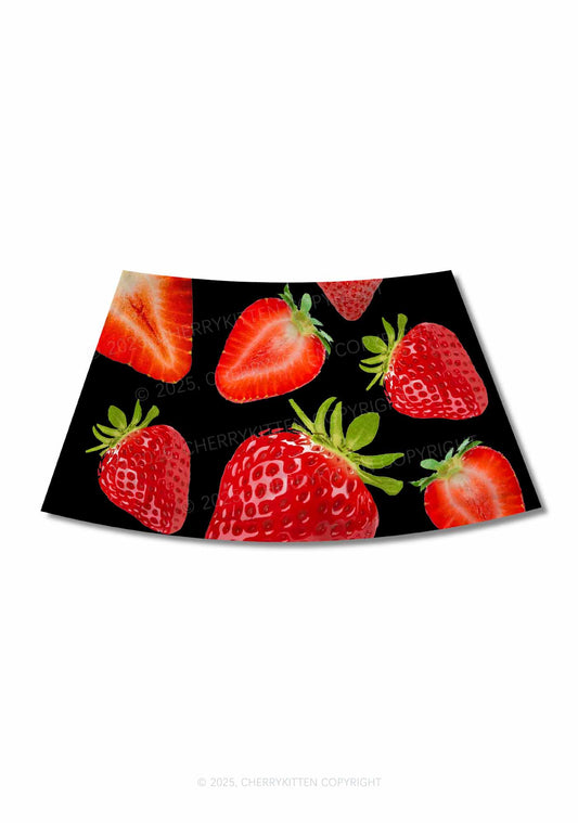 Black Strawberry Y2K Print Mini Skirt Cherrykitten
