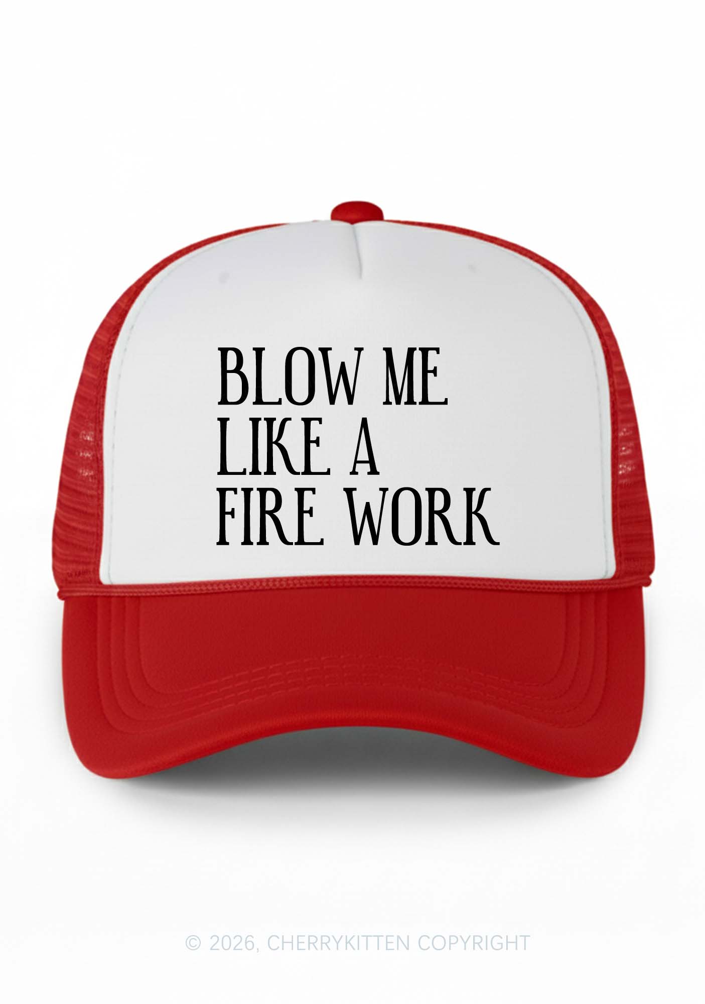 Blow Me Like Fire Work Y2K Colorblock Trucker Hat Cherrykitten