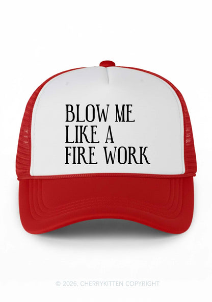 Blow Me Like Fire Work Y2K Colorblock Trucker Hat Cherrykitten
