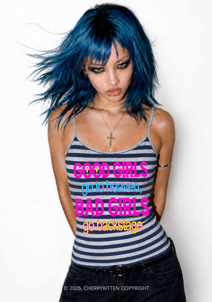 Bad Girls Go Backstage Y2K Navy Grey Striped Spaghetti Strap Cami Cherrykitten