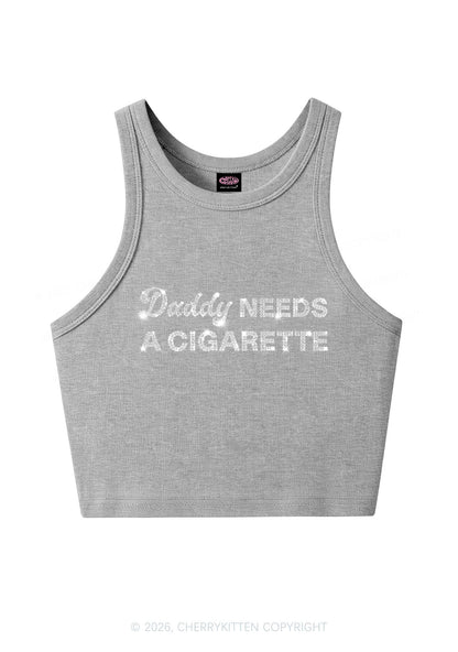 Rhinestone Daddy Needs A Cigarette Y2K Crop Tank Top Cherrykitten