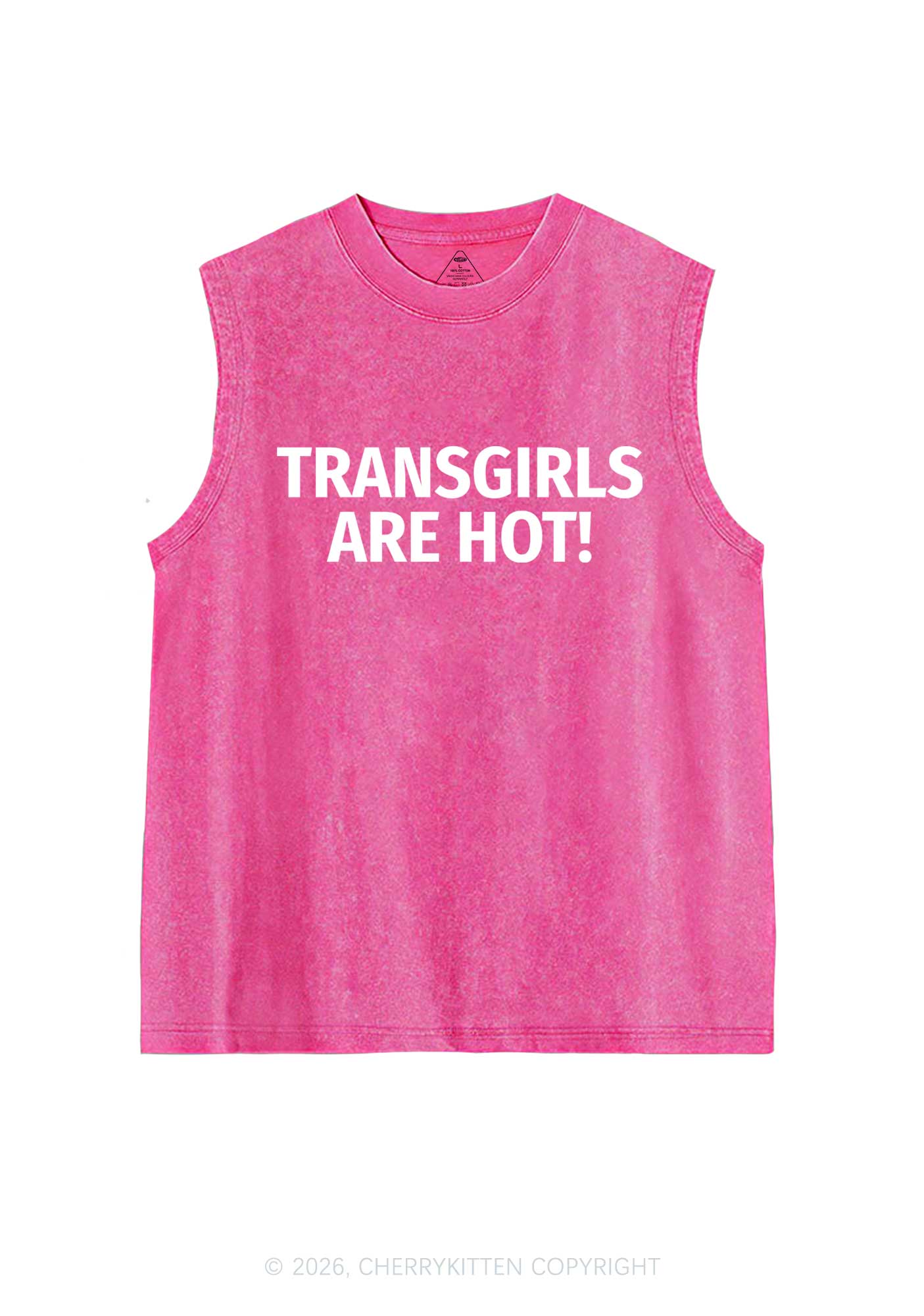 Transgirls Are Hot Pride Y2K Washed Muscle Tank Cherrykitten