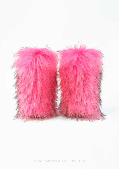 Hot Pink Faux Fur Y2K Mid Calf Boots Cherrykitten