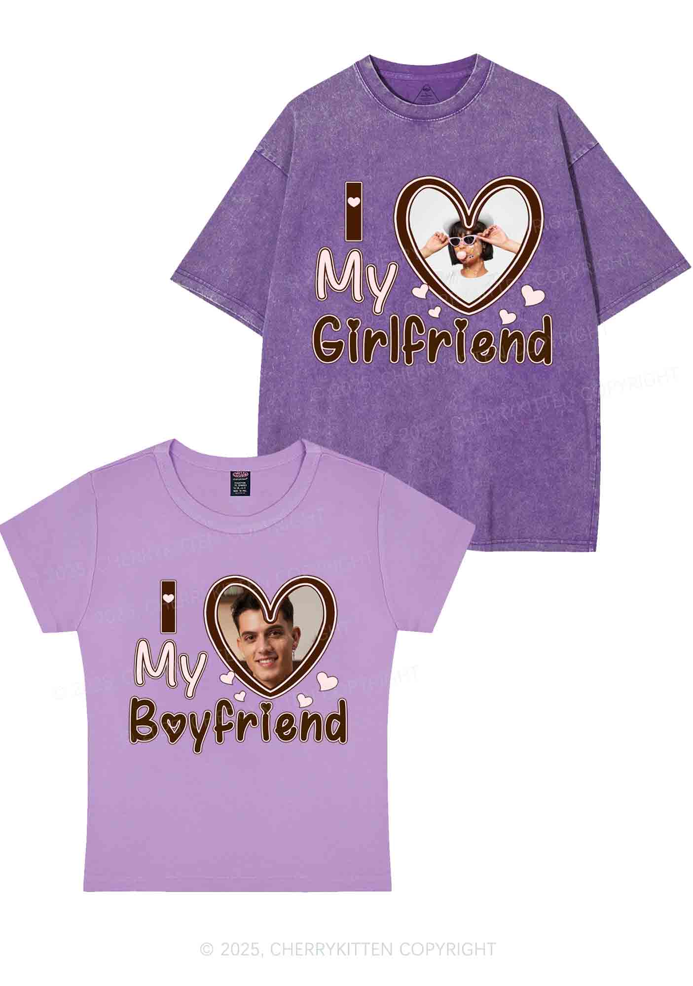 Custom BF GF Brown Heart Y2K Valentine's Day Couple Shirt Cherrykitten