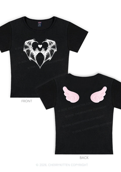 Halloween Bat Heart Y2K Goth Angel Wings Baby Tee Cherrykitten