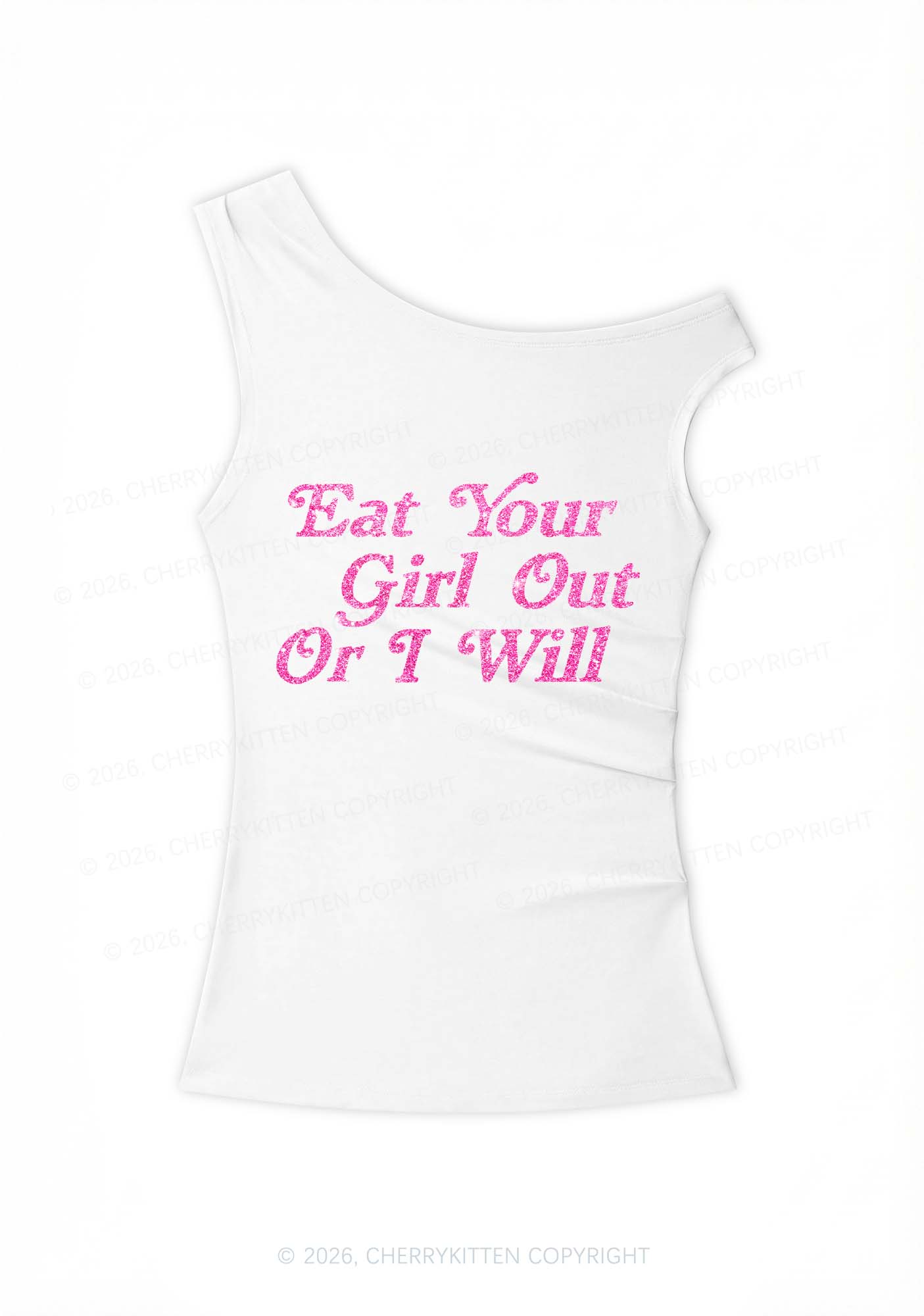 Glitter Eat Your Girl Out Y2K Off Shoulder Tank Top Cherrykitten