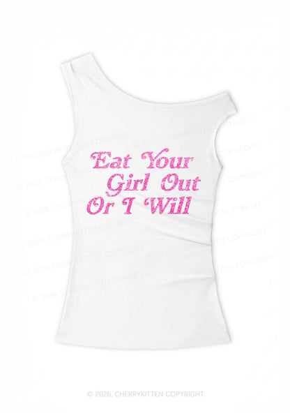 Glitter Eat Your Girl Out Y2K Off Shoulder Tank Top Cherrykitten