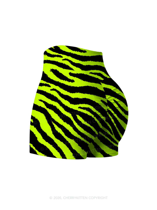 Green Zebra Y2K Print Yoga Shorts Cherrykitten