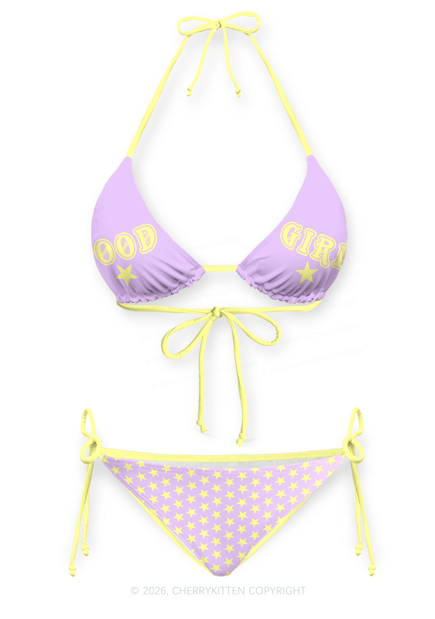 Pastel Purple Good Girl Y2K Print Bikini Set Cherrykitten